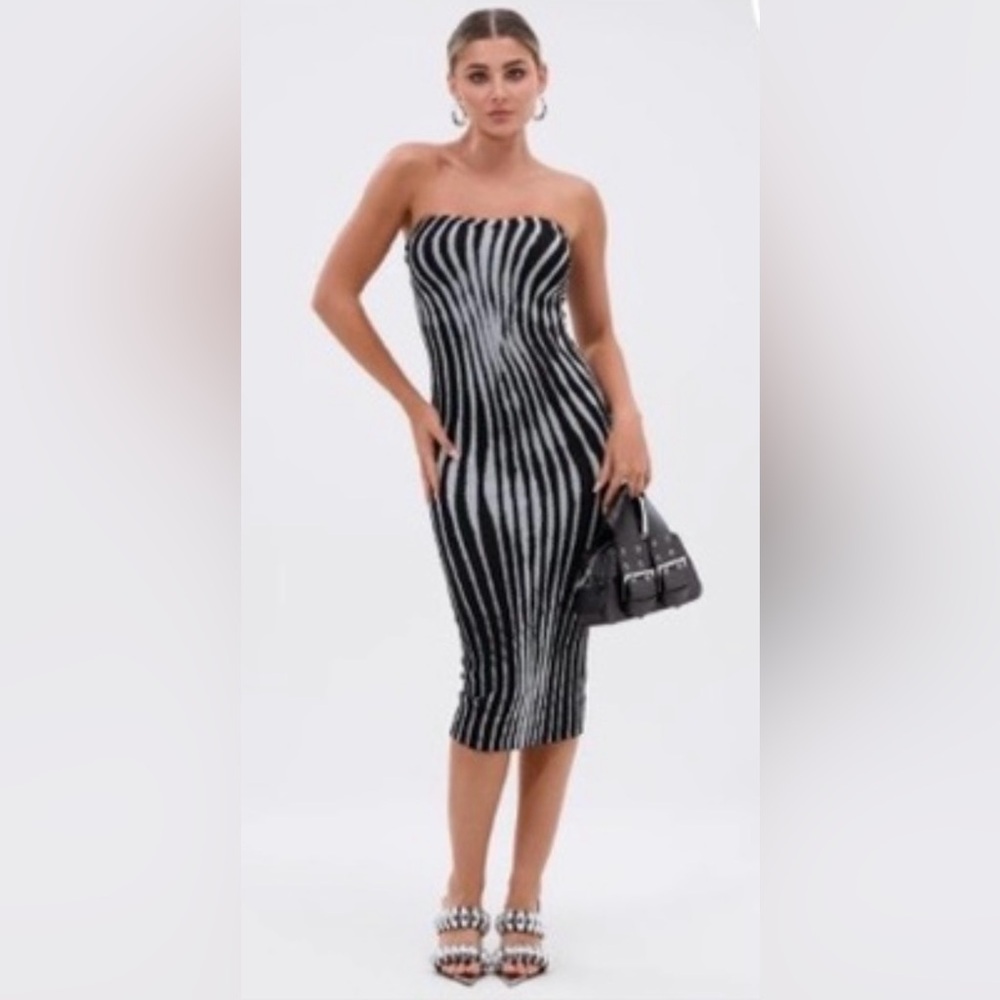 Black and gray Striped Knit Midi Dress